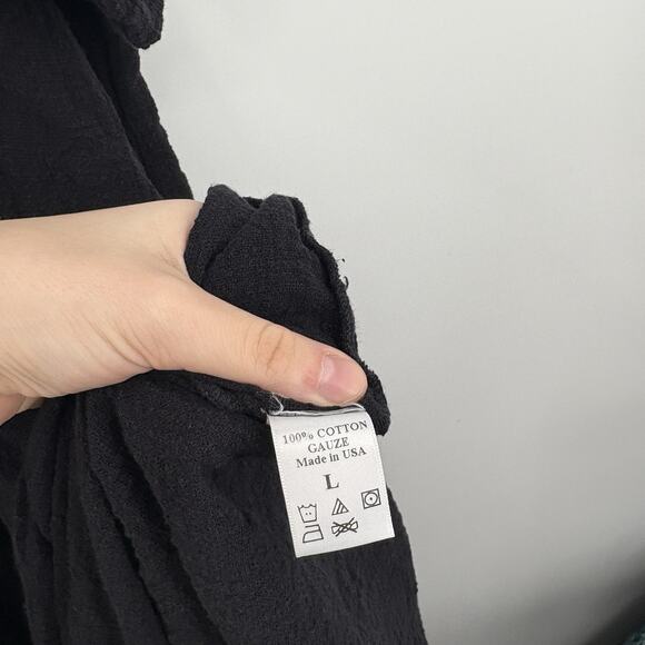 Black Crane Easy Dress Large Lagenlook Artsy Avant Garde Maxi Cotton Gauze Soft - Picture 7 of 8